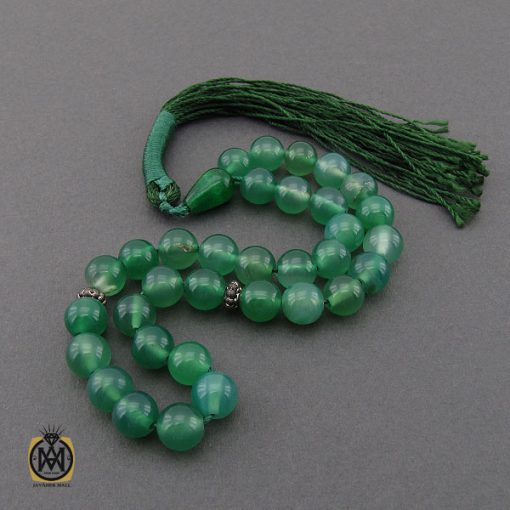 تسبیح 33 دانه عقیق سبز خوش رنگ - کد 4235 - تصویر 3