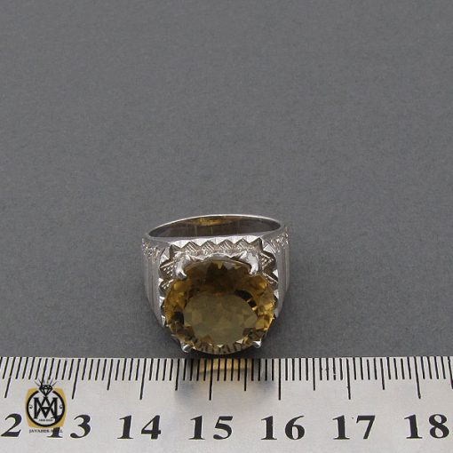 انگشتر کوارتز لیمویی خوش رنگ و برلیان اصل مردانه هنر دست استاد شرفیان و استاد فتح - 10461 - تصویر 4