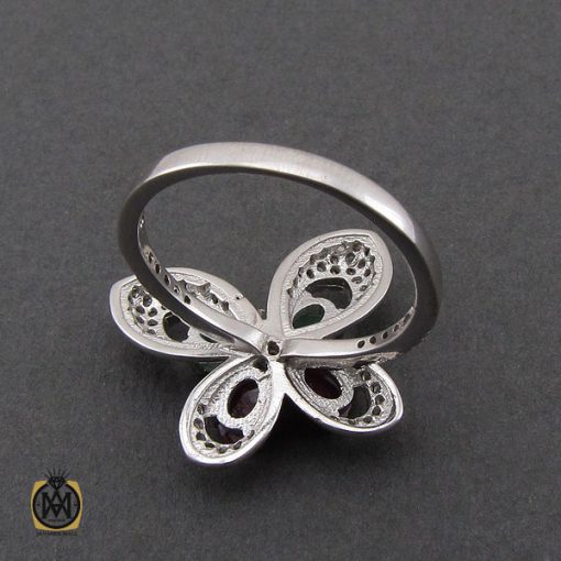 انگشتر یاقوت سرخ و زمرد طرح پروانه زنانه - کد 2210 - تصویر 4