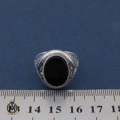 انگشتر عقیق مشکی مردانه - کد 10478 - تصویر 4