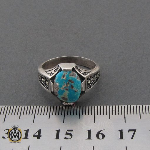 انگشتر فیروزه نیشابوری و مارکازیت مردانه - کد 10482 - تصویر 4