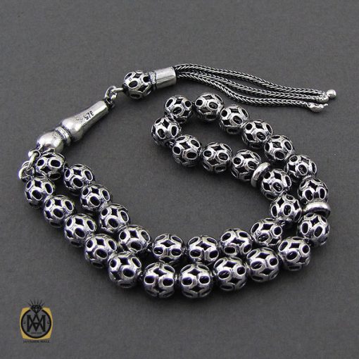 4 تسبیح 33 دانه نقره گرد طرح شبکه - کد 4316 - تصویر 3