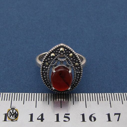 انگشتر عقیق یمن و مارکازیت طرح آرمیلا زنانه - کد 2242 - تصویر 4