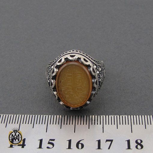 4 انگشتر عقیق یمن با حکاکی ماشاالله لا قوه الا بالله ان ترن انا اقل منک مالا و ولدا مردانه – کد 10494 - تصویر 4