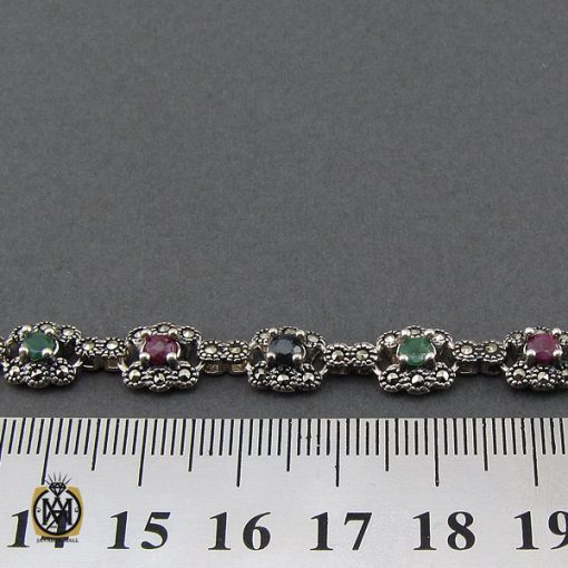 دستبند یاقوت، زمرد و مارکازیت طرح ساینا زنانه - کد 1087 - تصویر 4