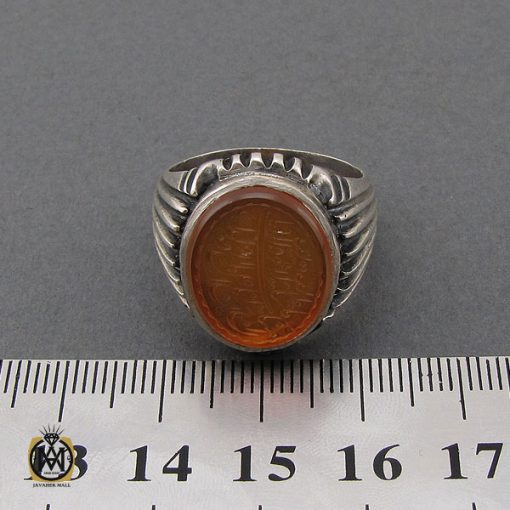 انگشتر عقیق یمن شرف الشمس با حکاکی ماشاءالله لا قوه الا بالله ان ترن انا اقل منک مالا و ولدا مردانه - کد 10411 - تصویر 4