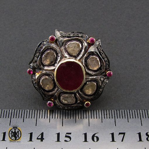 انگشتر الماس اصل و یاقوت سرخ طرح خوشین زنانه - کد 2183 - تصویر 4