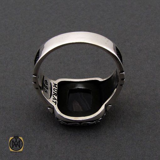 انگشتر عقیق مشکی با رکاب نقره مردانه - کد 10428 - تصویر 4