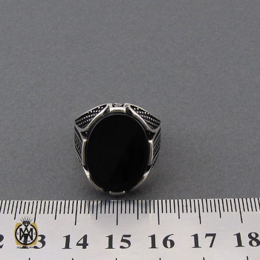 انگشتر عقیق مشکی مردانه - کد 10431 - تصویر 4