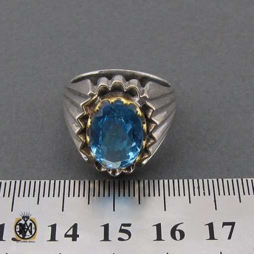 4 انگشتر توپاز آبی خوش رنگ مردانه هنر دست استاد باقرزاده - کد 10416 - تصویر 4