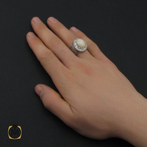 انگشتر اپال خوش رنگ و برلیان اصل مردانه دست ساز - 10460 - تصویر 5