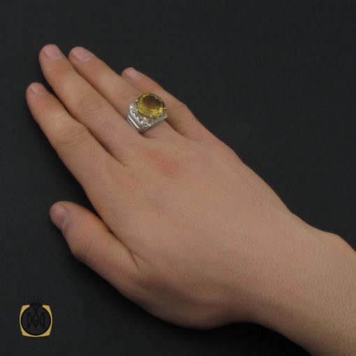 انگشتر کوارتز لیمویی خوش رنگ و برلیان اصل مردانه هنر دست استاد شرفیان و استاد فتح - 10461 - تصویر 5