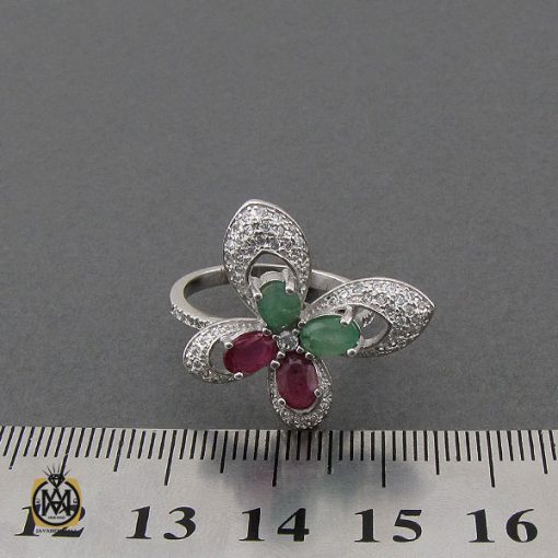 انگشتر یاقوت سرخ و زمرد طرح پروانه زنانه - کد 2210 - تصویر 5