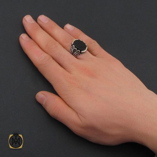 انگشتر عقیق مشکی مردانه - کد 10472 - تصویر 5