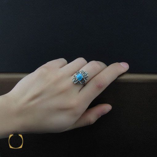 انگشتر فیروزه نیشابوری و مارکازیت طرح هست زنانه - کد 2230 - تصویر 5