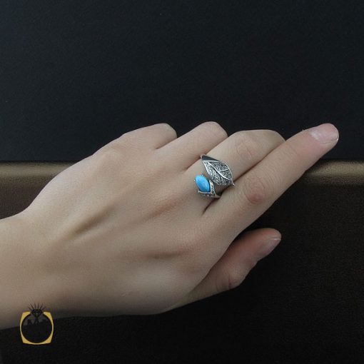 5 انگشتر فیروزه نیشابوری طرح رخساره زنانه - کد 2233 - تصویر 5