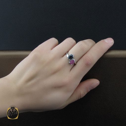 انگشتر یاقوت سرخ و کبود طرح نیلوفر زنانه - کد 2238 - تصویر 5