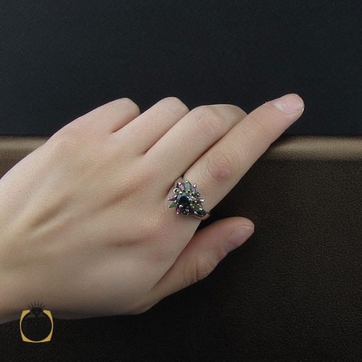 انگشتر یاقوت سرخ و کبود و زمرد طرح آرزو زنانه - کد 2239 - تصویر 5