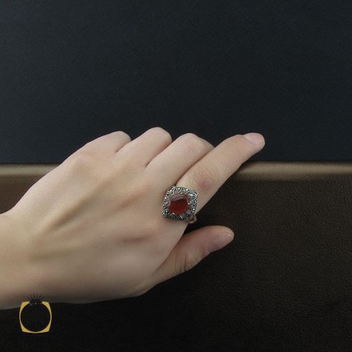 انگشتر عقیق یمن و مارکازیت طرح سمیرا زنانه - کد 2241 - تصویر 5