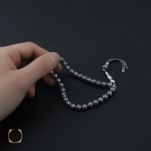 5 تسبیح 33 دانه نقره گرد طرح شبکه - کد 4316 - تصویر 5