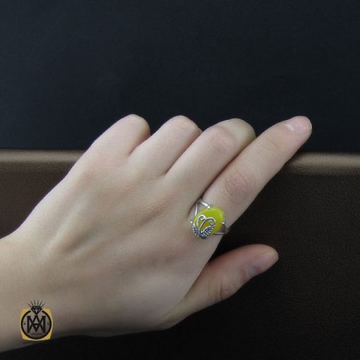 انگشتر عقیق زرد با حکاکی شرف الشمس طرح دیبا زنانه - کد 2253 - تصویر 5