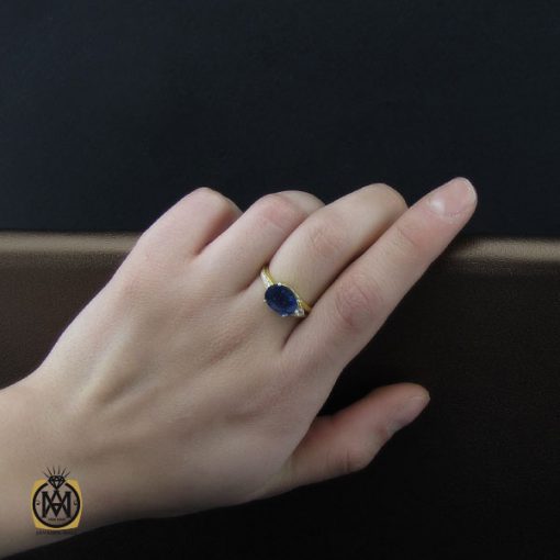 انگشتر یاقوت کبود خوش رنگ طرح عسل زنانه - کد 2265 - تصویر 5