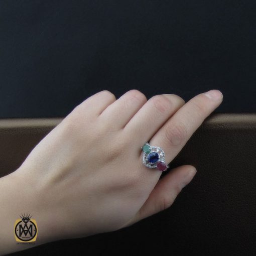 5 انگشتر یاقوت و زمرد زنانه اصل و معدنی طرح غنچه - کد 2267 - تصویر 5