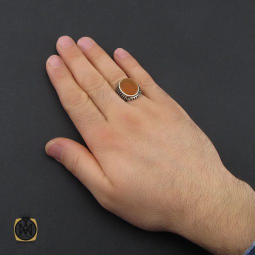 انگشتر عقیق یمن شرف الشمس با حکاکی ماشاءالله لا قوه الا بالله ان ترن انا اقل منک مالا و ولدا مردانه - کد 10411 - تصویر 5
