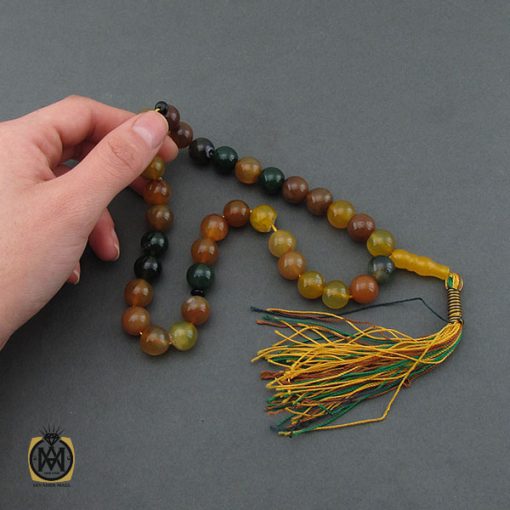 تسبیح 33 دانه عقیق سبز و زرد درشت - کد 4233 - تصویر 5