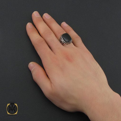 انگشتر عقیق مشکی مردانه - کد 10427 - تصویر 5