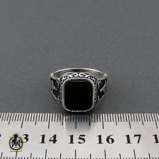 انگشتر عقیق مشکی با رکاب نقره مردانه - کد 10428 - تصویر 5
