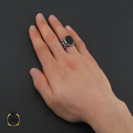 انگشتر عقیق مشکی مردانه - کد 10429 - تصویر 6