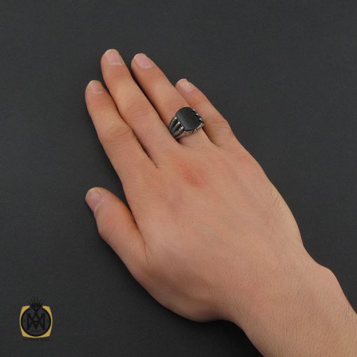 5 انگشتر عقیق مشکی مردانه - کد 10435 - تصویر 5