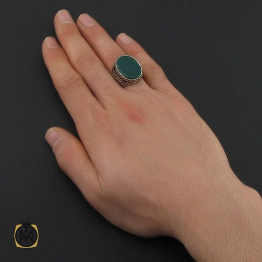 انگشتر نقره عقیق سبز رنگ مردانه اصلی - کد 10444 - تصویر 5