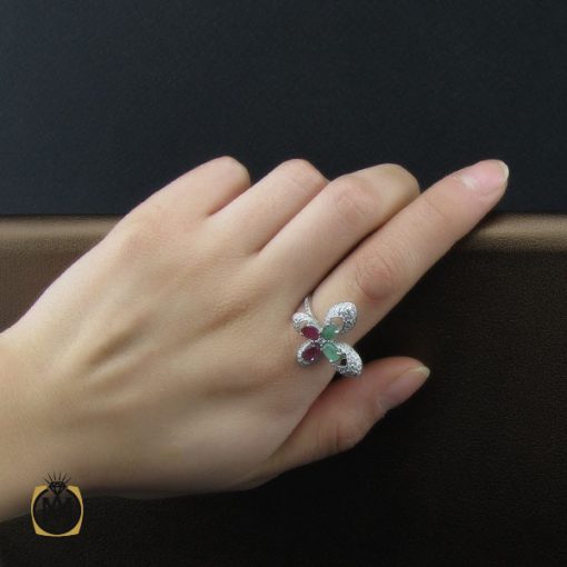 انگشتر یاقوت سرخ و زمرد طرح پروانه زنانه - کد 2210 - تصویر 6