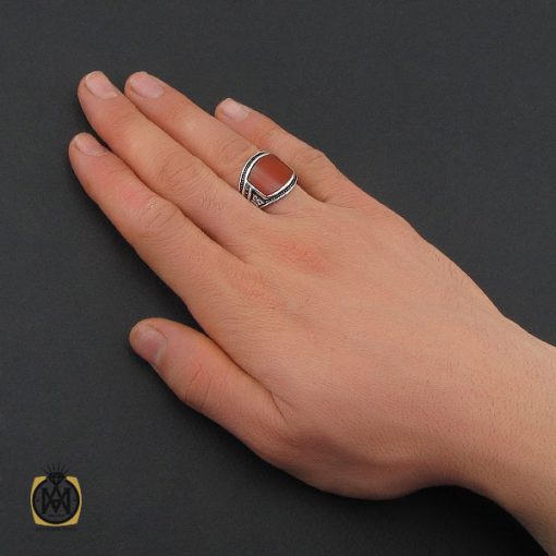 انگشتر عقیق قرمز منحنی اسپرت مردانه - کد 10468 - تصویر 6