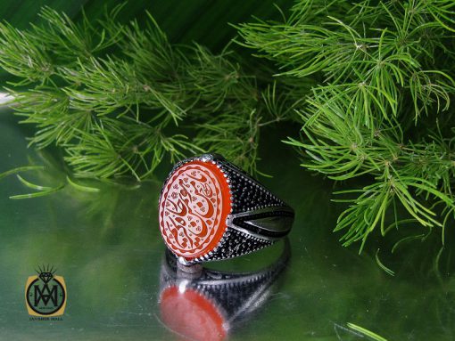 انگشتر عقیق یمن با حکاکی یا من هو بمن رجاه کریم مردانه – کد 10583 - تصویر 6