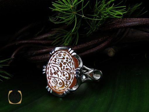 00 انگشتر عقیق یمن با حکاکی یا قره عین الرسول مردانه – کد 10590 - تصویر 6