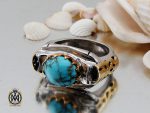00 انگشتر فیروزه نیشابوری خوش طبع مردانه طرح صفوی - کد 10643 - تصویر 6