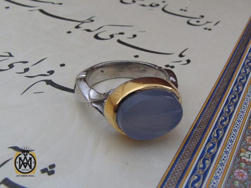 انگشتر عقیق کبود یمن مردانه دست ساز طرح صفوی - کد 10654 - تصویر 6