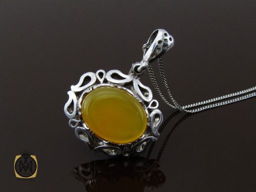 00 مدال عقیق زرد با حکاکی شرف الشمس طرح پوپک زنانه - کد 3265 - تصویر 5