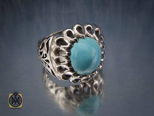 انگشتر فیروزه نیشابوری مردانه خوش رنگ هنر دست استاد احمدی - کد 10658 - تصویر 2