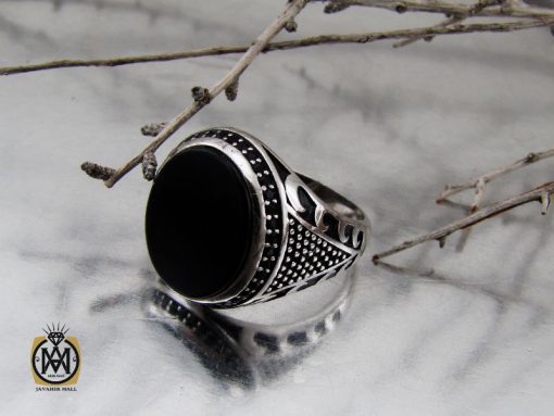 انگشتر عقیق مشکی مردانه - کد 10667 - تصویر 6