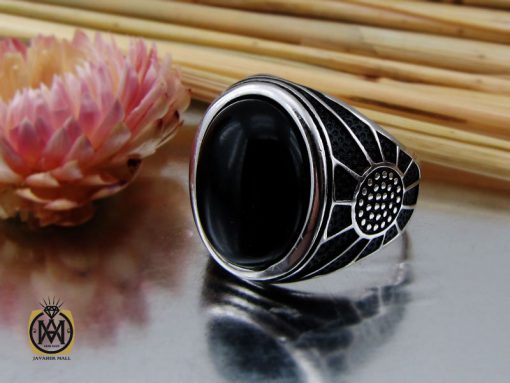 انگشتر نقره عقیق مشکی فانتزی مردانه - کد 10669 - تصویر 6