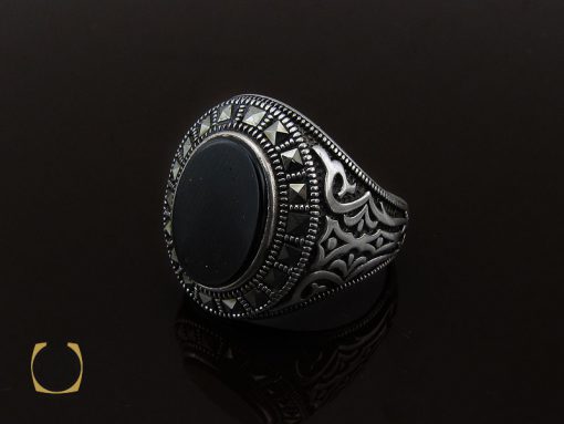 00 انگشتر عقیق مشکی مردانه - کد 10670 - تصویر 6