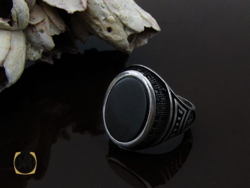 انگشتر عقیق مشکی مردانه - کد 10672 - تصویر 6