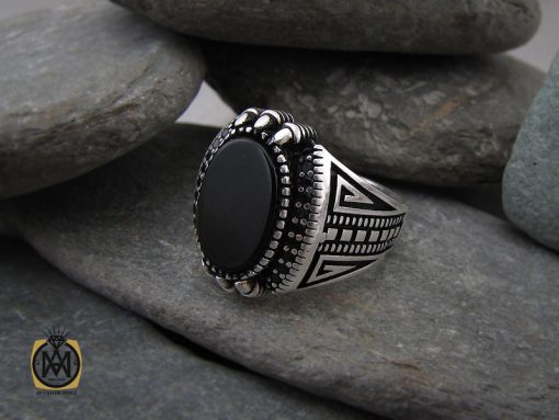 انگشتر عقیق مشکی مردانه - کد 10674 - تصویر 6