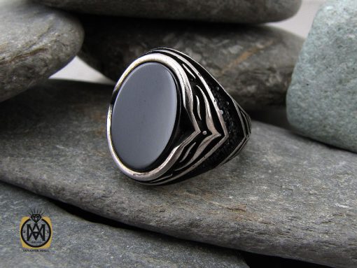 انگشتر عقیق مشکی مردانه - کد 10675 - تصویر 6