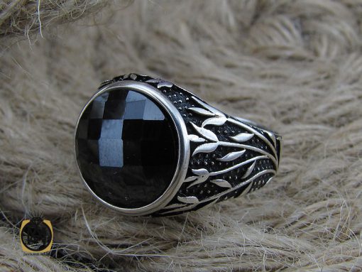 انگشتر عقیق مشکی مردانه - کد 10688 - تصویر 6