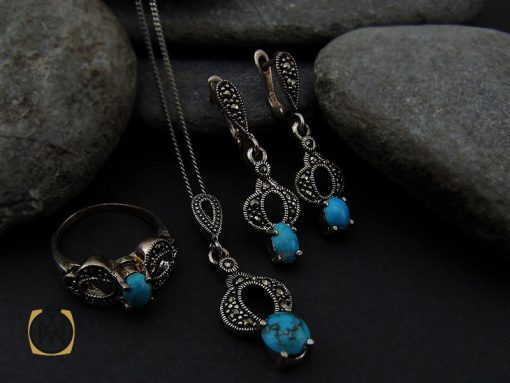 سرویس فیروزه نیشابور و مارکازیت طرح نیلا زنانه -کد 7213 - تصویر 8